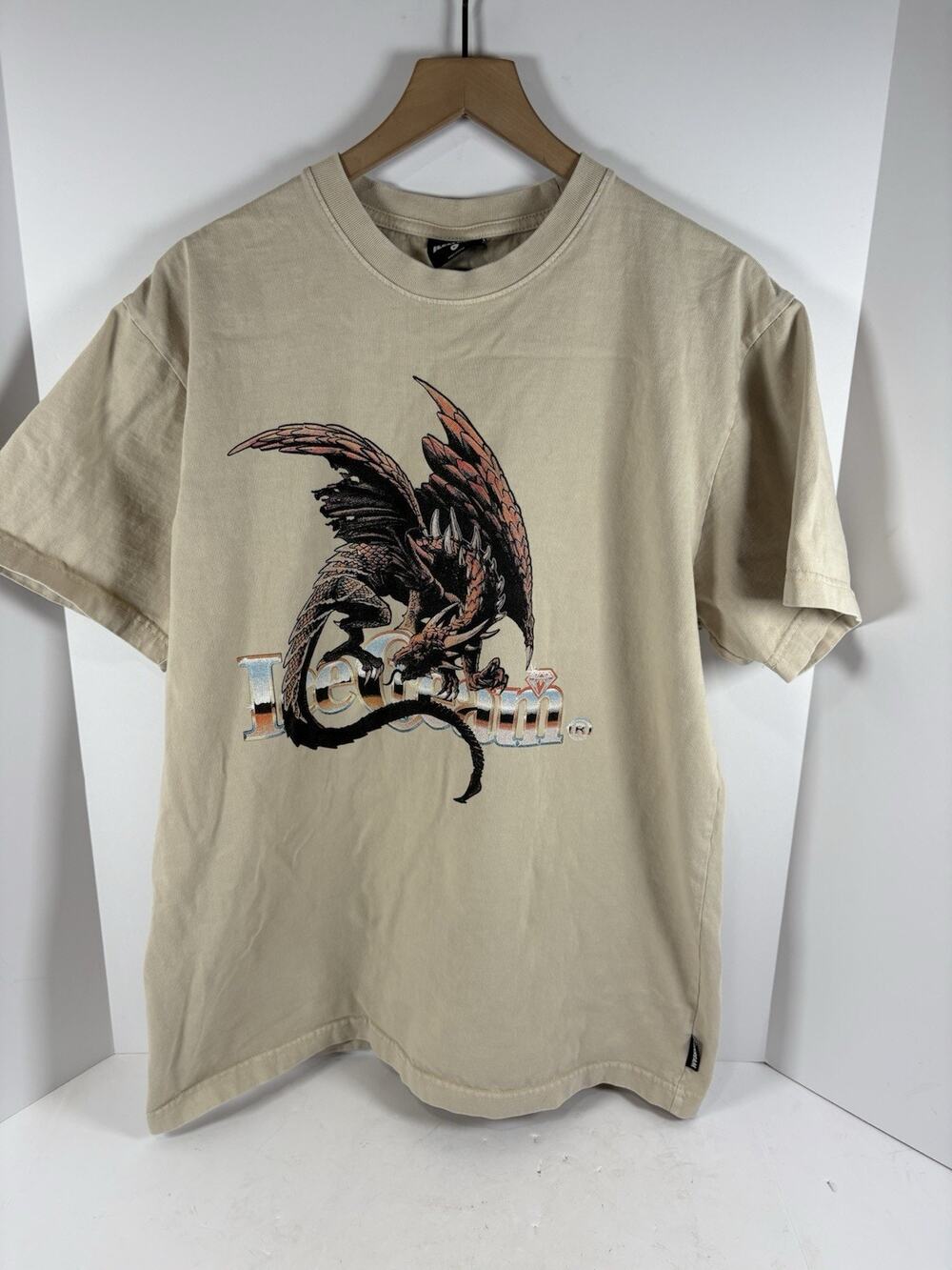 Icecream Fire Drake Knit Tee Mens Large Cream Dragon Graphic BBC Shirt L